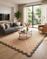 Handwoven Jute Rug with Scalloped Border, Natural Fiber Indoor Rug