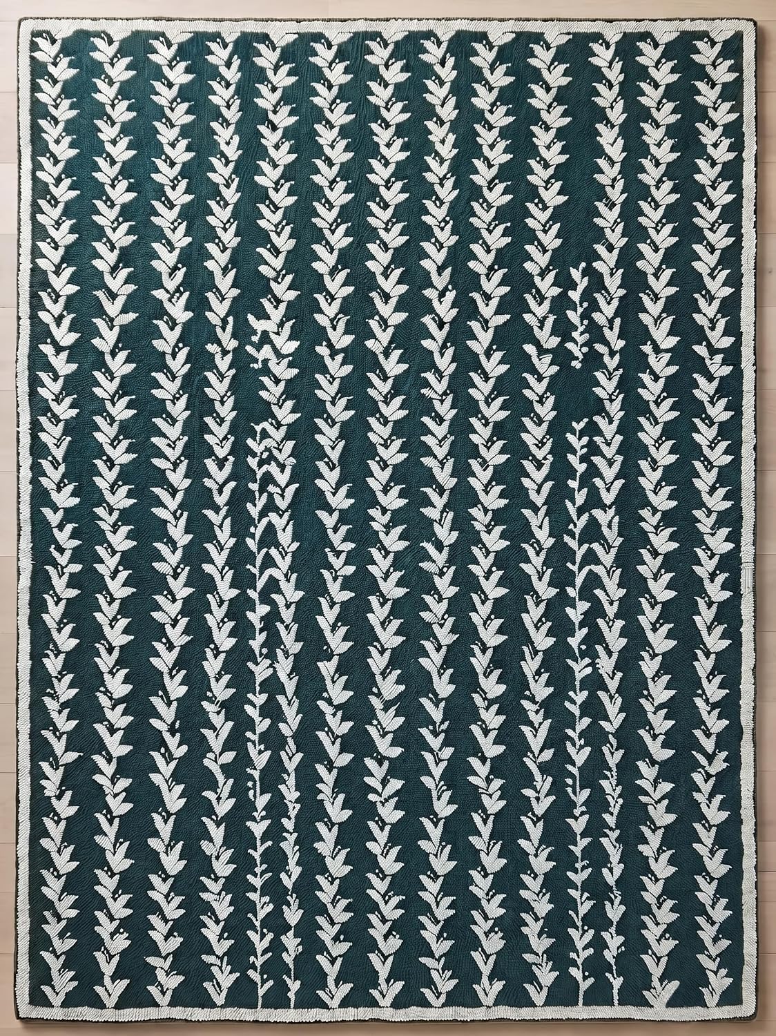 Hand-Tufted Wool Area Rug, Botanical Vine Pattern, Soft Thick Wool Carpet