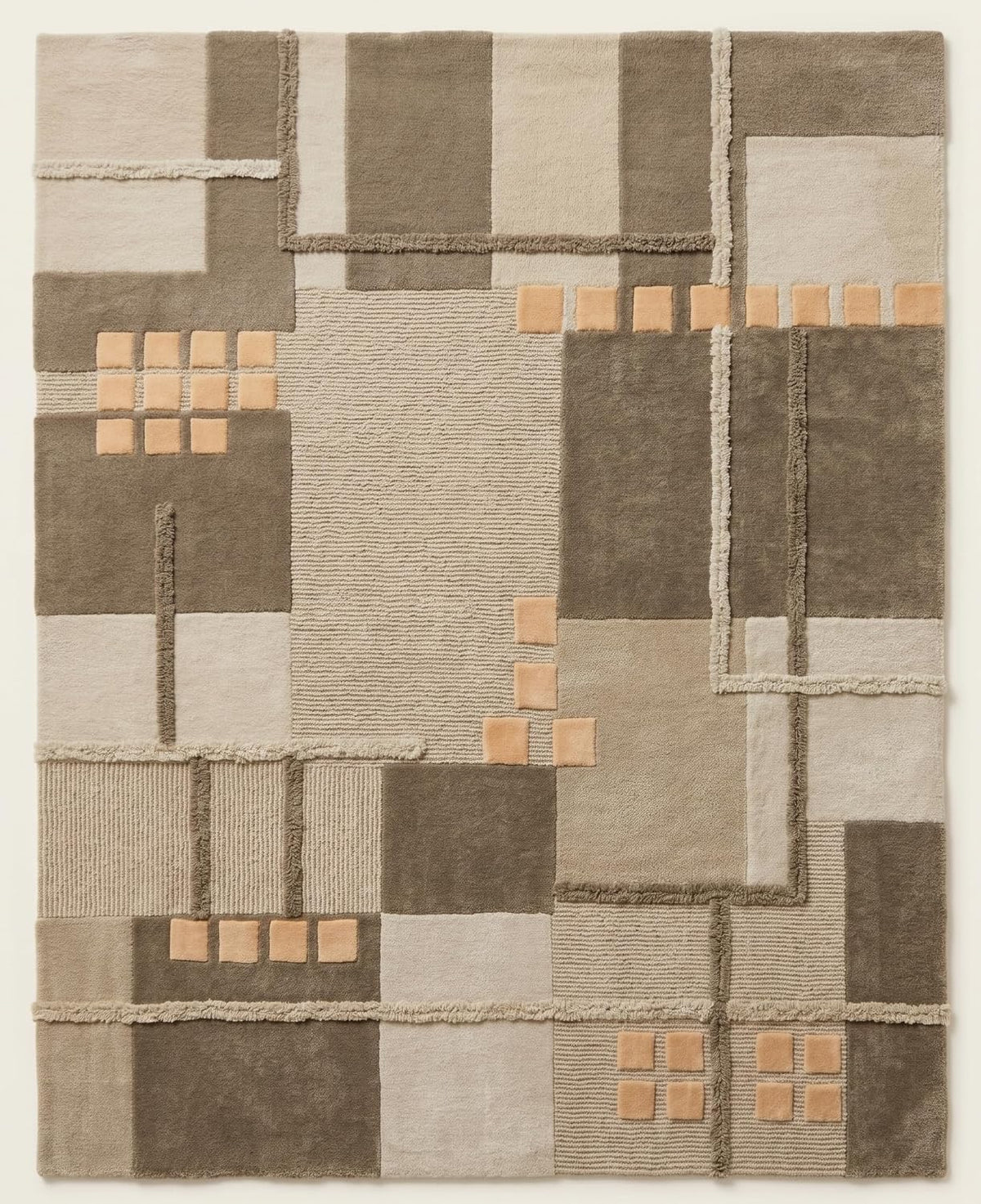 Hand-Tufted Wool Area Rug, Modern Patchwork Geometric Design