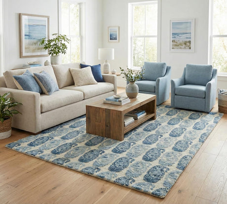 Hand-Tufted Area Rug with Blue Paisley Design