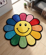 Hand Tufted Wool Area Rug Flower Shape Cartoon Face Design