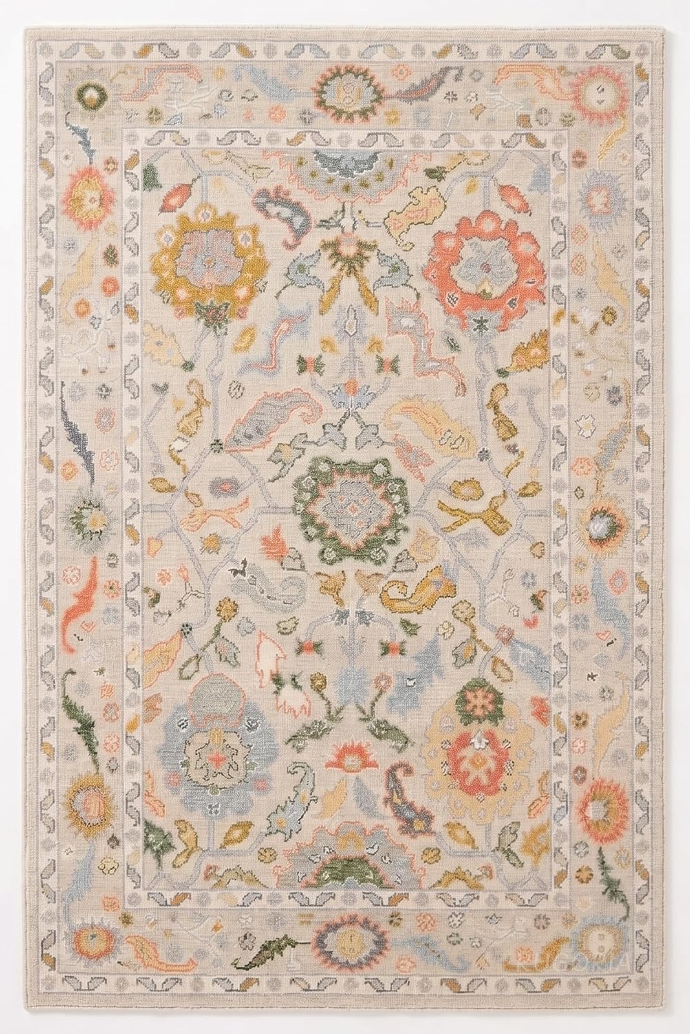 Handmade Wool Area Rug Traditional Floral Medallion Design
