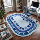 Hand Tufted Wool Rug, Rounded Rectangle Geometric Border Design,
