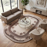Hand Tufted Wool Rug, Rounded Rectangle Geometric Border Design,