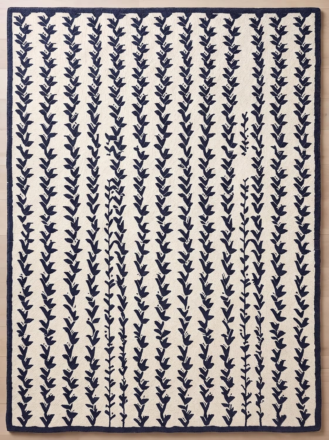 Hand-Tufted Wool Area Rug, Botanical Vine Pattern, Soft Thick Wool Carpet