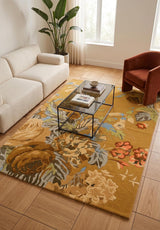 Modern Rose Floral Wool Rug | Colorful Garden Flower Design Carpet