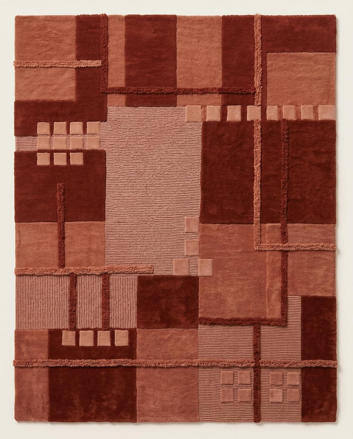 Hand-Tufted Wool Area Rug, Modern Patchwork Geometric Design