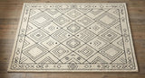 Modern Handmade Wool Rug, Ivory Black Diamond Geometric Design Carpet