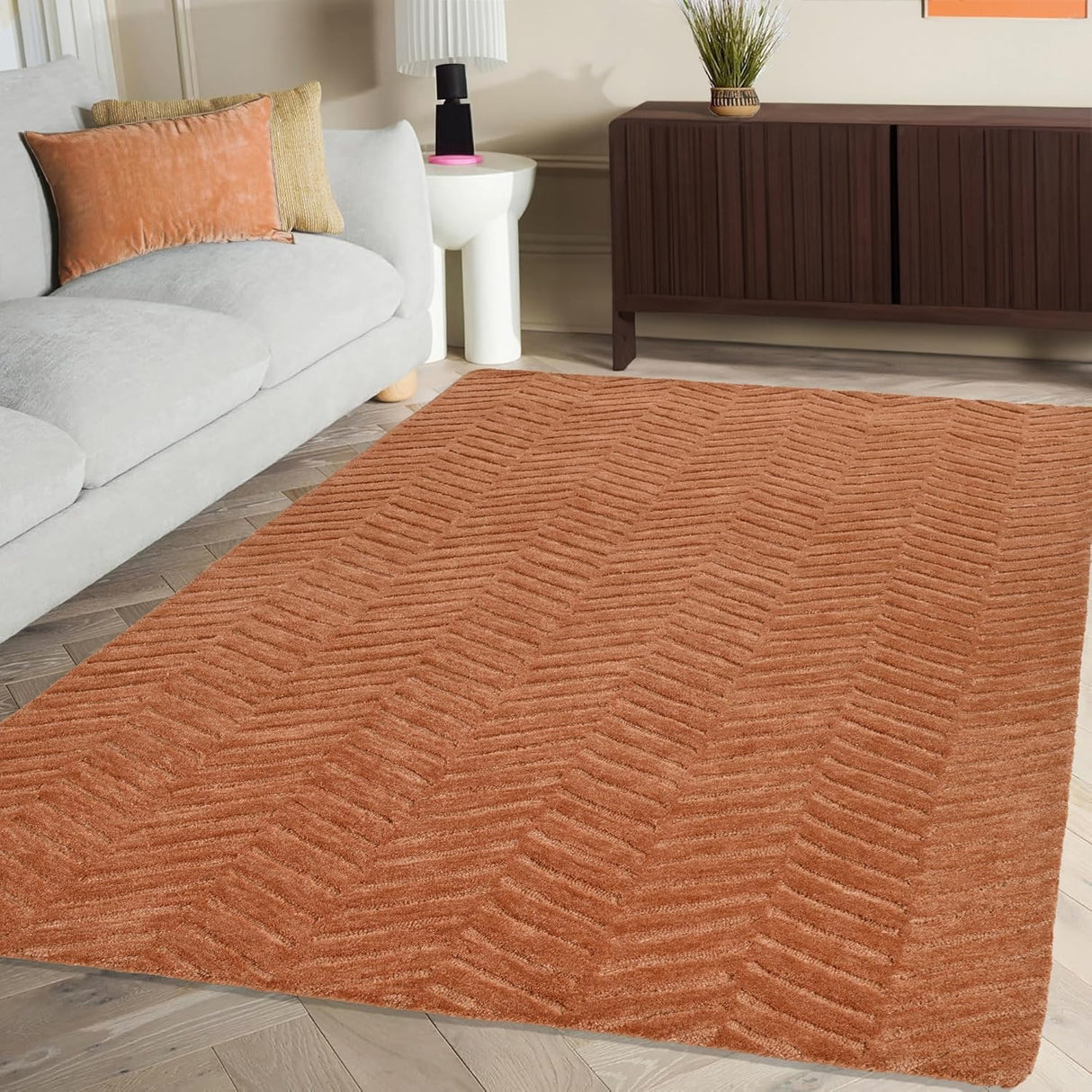 Modern Herringbone Chevron Collection Area Rug - Handmade Wool Carpet