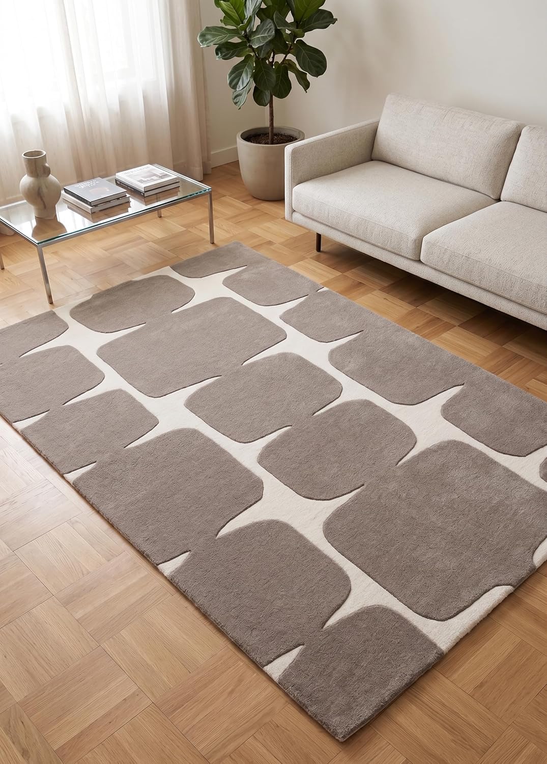 Modern Wool Rug – Hand-Tufted, Soft & Thick | Abstract Geometric Design