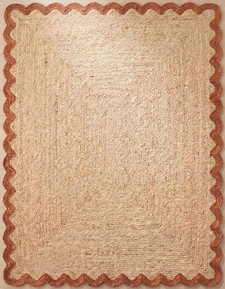 Handwoven Jute Rug with Scalloped Border, Natural Fiber Indoor Rug