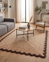 Handwoven Jute Rug with Scalloped Border, Natural Fiber Indoor Rug