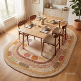 Hand Tufted Wool Rug, Rounded Rectangle Geometric Border Design,