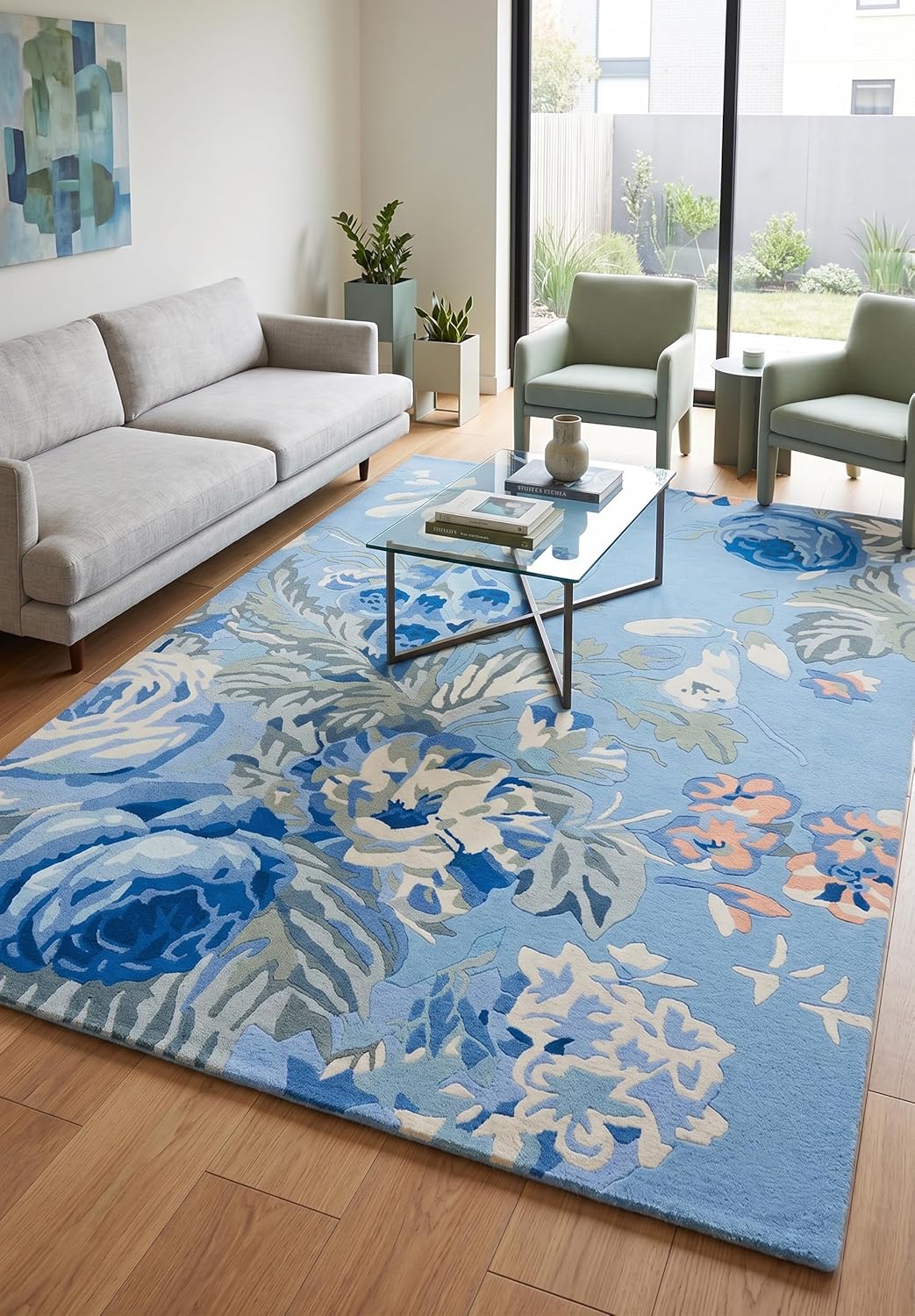 Modern Rose Floral Wool Rug | Colorful Garden Flower Design Carpet
