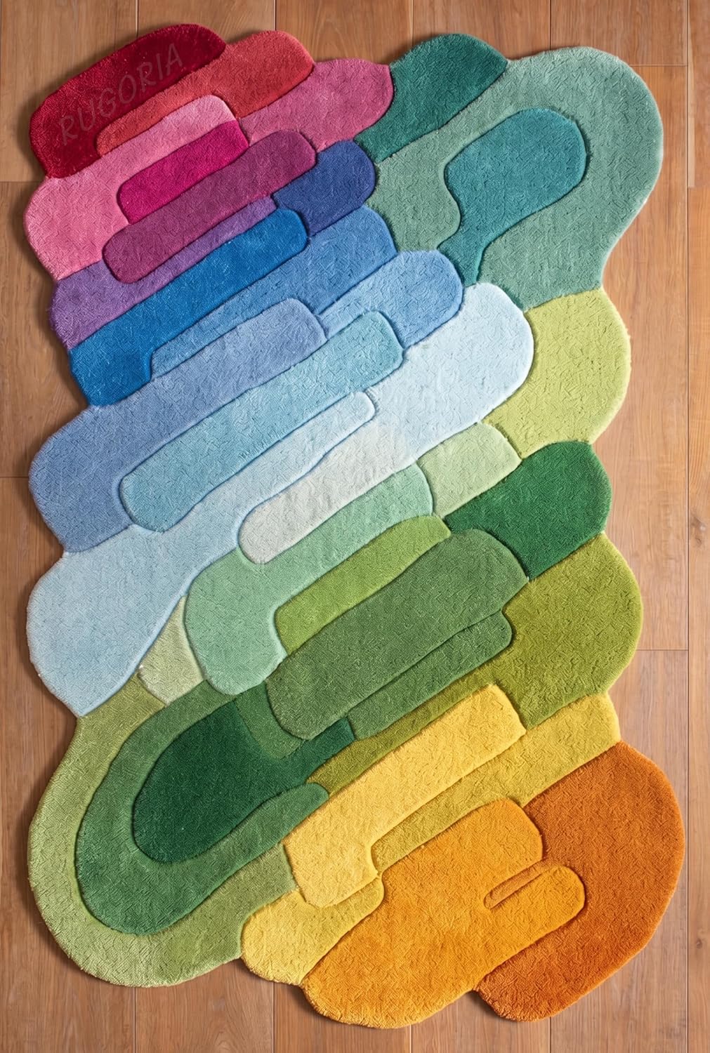Hand Tufted Wool Rug, Abstract Organic Irregular Shape, Modern Gradient Design