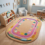 Hand Tufted Wool Rug, Rounded Rectangle Geometric Border Design,
