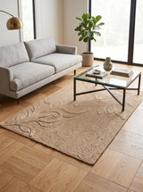 Handwoven Jute Rug with Textured Floral Border Design, Natural Fiber Rug