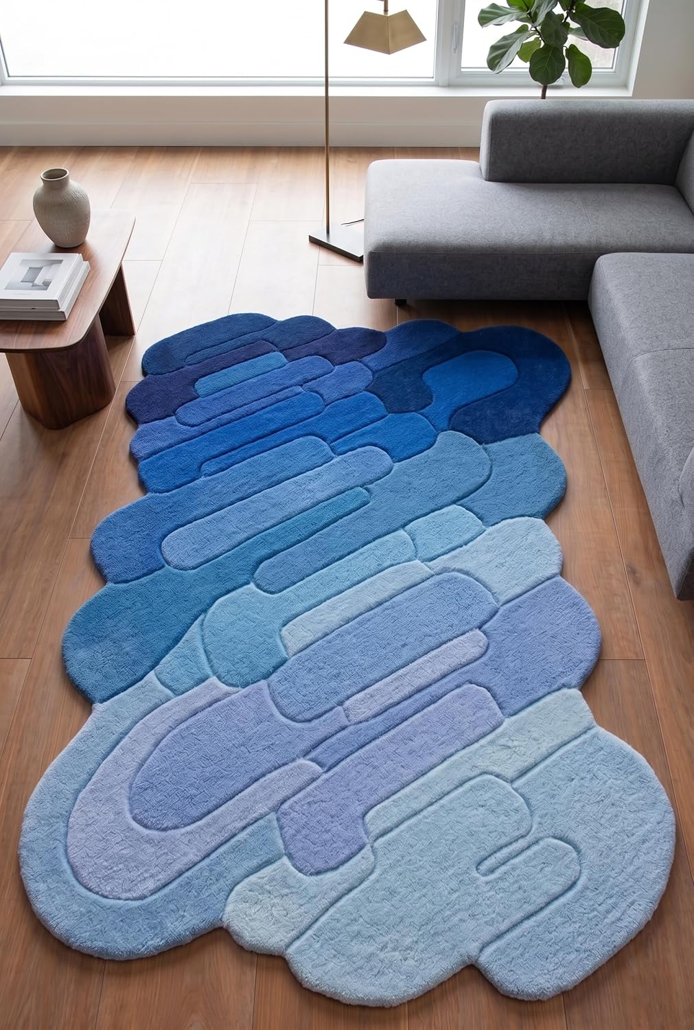 Hand Tufted Wool Rug, Abstract Organic Irregular Shape, Modern Gradient Design
