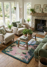 Hand-Tufted 100% Wool Rug – Swan Lake Scenic Floral Design