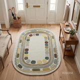 Hand Tufted Wool Rug, Rounded Rectangle Geometric Border Design,