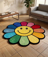 Hand Tufted Wool Area Rug Flower Shape Cartoon Face Design