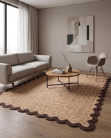 Handwoven Jute Rug with Scalloped Border, Natural Fiber Indoor Rug