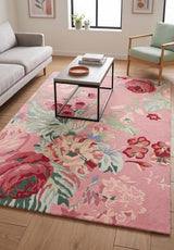 Modern Rose Floral Wool Rug | Colorful Garden Flower Design Carpet