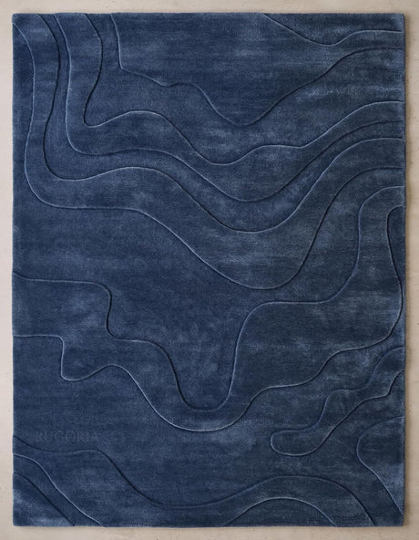 Modern Abstract Hand-Tufted Wool Area Rug Carved High-Low Pattern