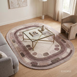 Hand Tufted Wool Rug, Rounded Rectangle Geometric Border Design,
