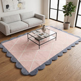 Modern Hand Tufted Wool Rug, Scalloped Border, Geometric Diamond Pattern,