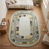 Hand Tufted Wool Rug, Rounded Rectangle Geometric Border Design,