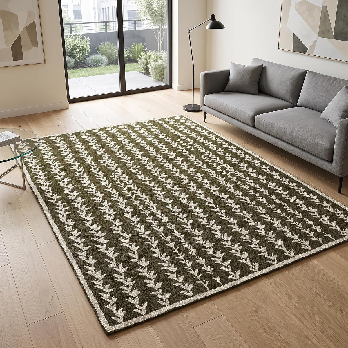 Hand-Tufted Wool Area Rug, Botanical Vine Pattern, Soft Thick Wool Carpet