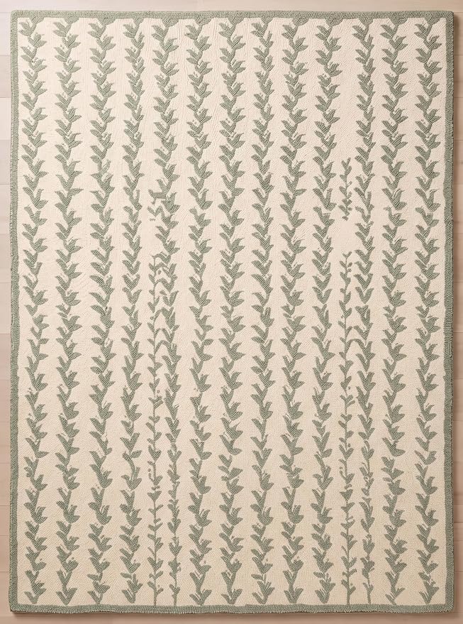 Hand-Tufted Wool Area Rug, Botanical Vine Pattern, Soft Thick Wool Carpet