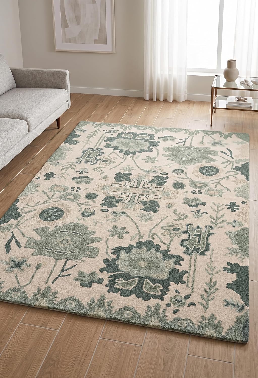 Handmade Oushak Wool Area Rug – Featuring Floral and Botanical Patterns in Soft Tones