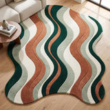 Modern Hand Tufted Wool Area Rug, Abstract Wave Striped Pattern,