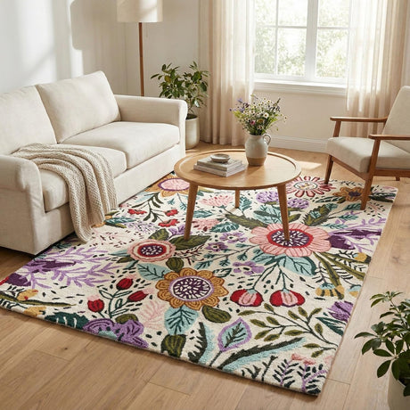 Hand-Tufted Floral Area Rug - Colorful Garden Design