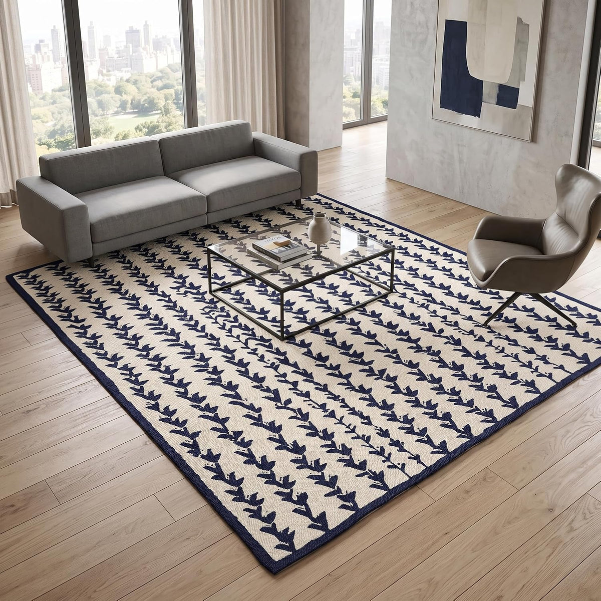 Hand-Tufted Wool Area Rug, Botanical Vine Pattern, Soft Thick Wool Carpet