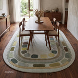Hand Tufted Wool Rug, Rounded Rectangle Geometric Border Design,