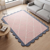Modern Hand Tufted Wool Rug, Scalloped Border, Geometric Diamond Pattern,