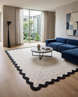 Handwoven Jute Rug with Scalloped Border, Natural Fiber Indoor Rug