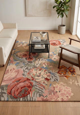Modern Rose Floral Wool Rug | Colorful Garden Flower Design Carpet