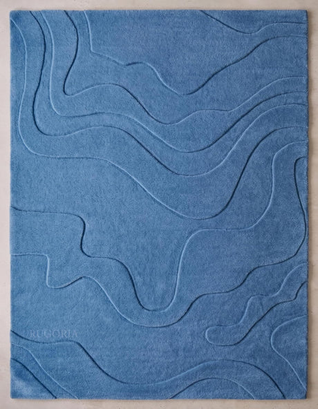 Modern Abstract Hand-Tufted Wool Area Rug Carved High-Low Pattern