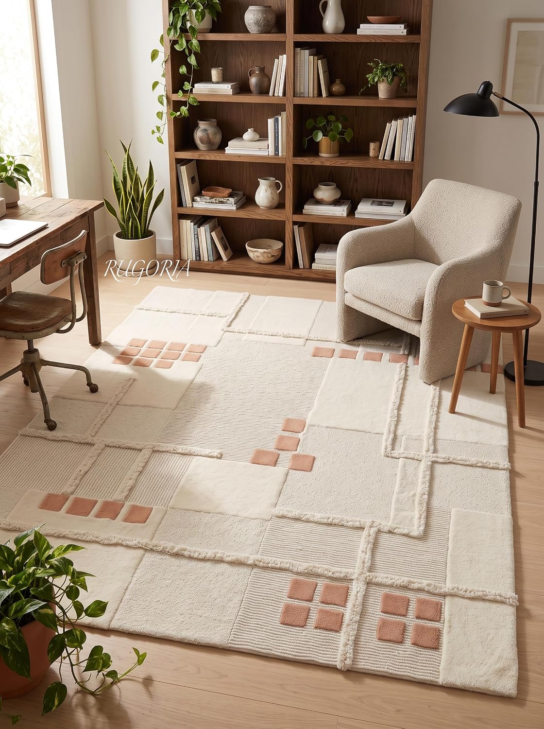 Hand-Tufted Wool Area Rug, Modern Patchwork Geometric Design