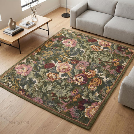 Floral Garden Hand Tufted Wool Area Rug with Botanical Bloom Pattern