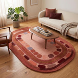 Hand Tufted Wool Rug, Rounded Rectangle Geometric Border Design,