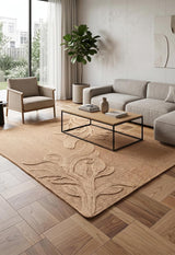 Handwoven Jute Rug with Textured Floral Border Design, Natural Fiber Rug