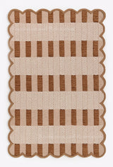 Handmade Scalloped Wool Area Rug - Modern Geometric Pattern & Green-Beige Stripes