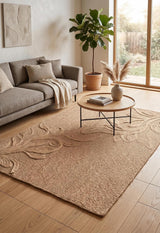 Handwoven Jute Rug with Textured Floral Border Design, Natural Fiber Rug