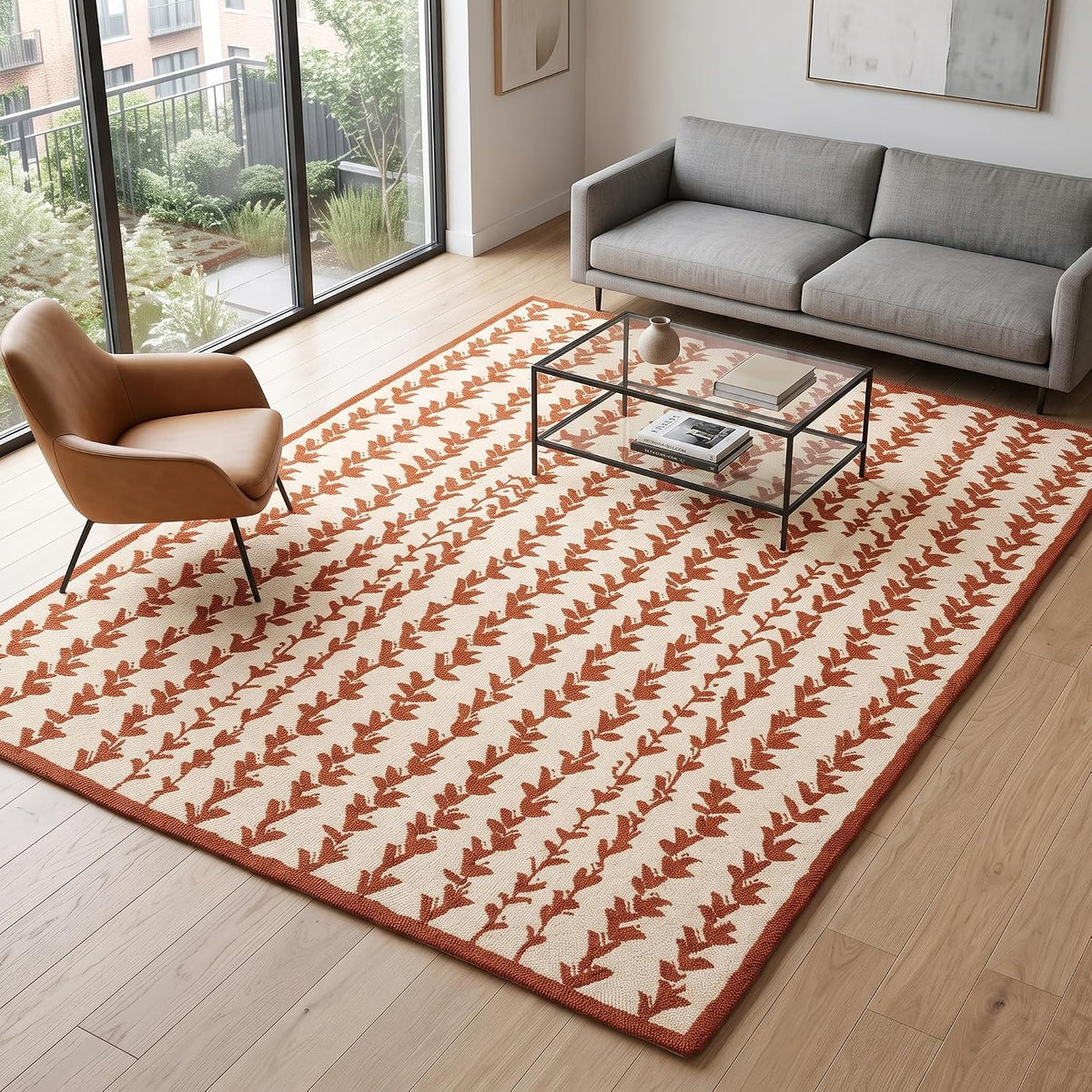 Hand-Tufted Wool Area Rug, Botanical Vine Pattern, Soft Thick Wool Carpet