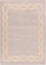 Hand-Tufted Wool Rug - Intricate White Vine Border Carpet